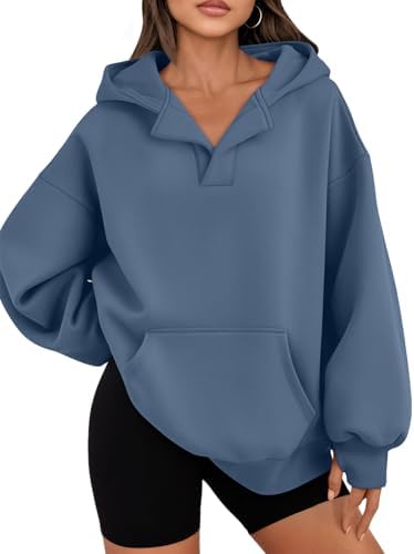 Womens Oversized V Neck Hoodies with Thumb Hole Pullover Sweatshirts Y2k Clothes Fall Fashion Outfits 2025
