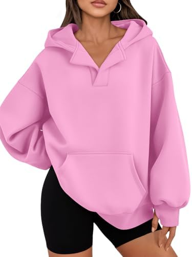 Womens Oversized V Neck Hoodies with Thumb Hole Pullover Sweatshirts Y2k Clothes Fall Fashion Outfits 2025