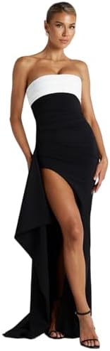 Women's Sexy Strapless Backless High Split Long Maxi Dress Ruched Off Shoulder Sleeveless Bodycon Party Cocktail Dresses