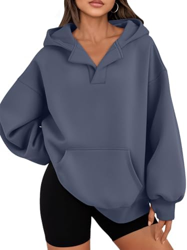 Womens Oversized V Neck Hoodies with Thumb Hole Pullover Sweatshirts Y2k Clothes Fall Fashion Outfits 2025