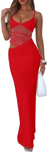 Women's Sexy Bodycon V Neck Spaghetti Strap Maxi Dress Elegant Backless Cocktail Evening Party Long Formal Dresses