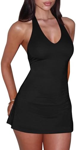 Women's Sexy Bodycon A-line Halter Deep V Backless Club Party Mini Dress