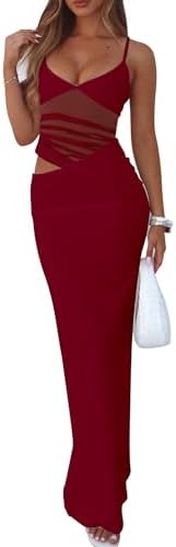 Women's Sexy Bodycon V Neck Spaghetti Strap Maxi Dress Elegant Backless Cocktail Evening Party Long Formal Dresses