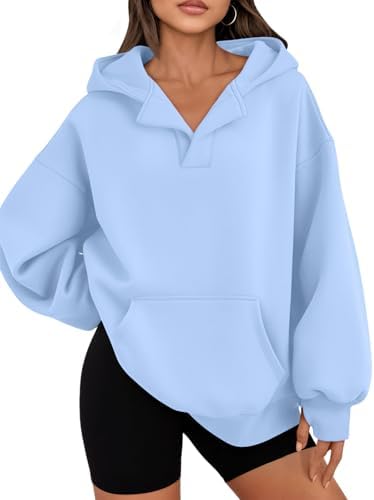 Womens Oversized V Neck Hoodies with Thumb Hole Pullover Sweatshirts Y2k Clothes Fall Fashion Outfits 2025