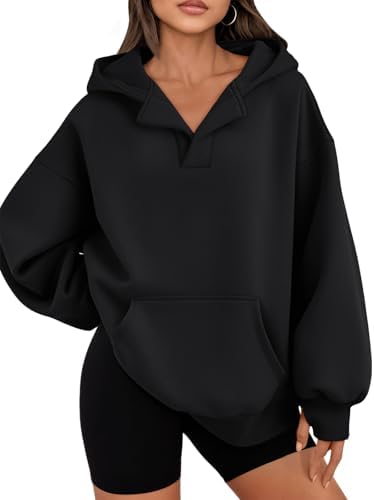 Womens Oversized V Neck Hoodies with Thumb Hole Pullover Sweatshirts Y2k Clothes Fall Fashion Outfits 2025