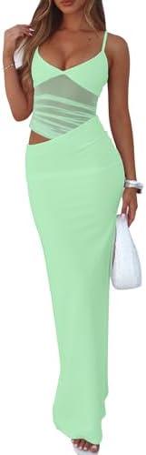 Women's Sexy Bodycon V Neck Spaghetti Strap Maxi Dress Elegant Backless Cocktail Evening Party Long Formal Dresses
