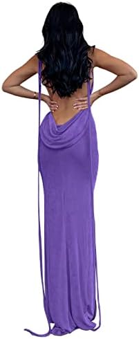 Slip Bodycon Dresses for Women Spaghetti Strap Lace Up Backless Cowl Neck Maxi Mermaid Cocktail Party Dress