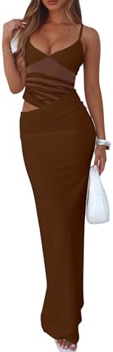 Women's Sexy Bodycon V Neck Spaghetti Strap Maxi Dress Elegant Backless Cocktail Evening Party Long Formal Dresses