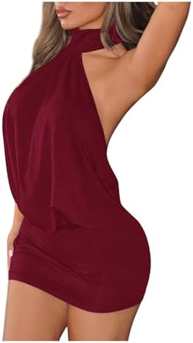 Women's Halter Mini Dress Y2k Backless Bodycon Club Night Cocktail Dresses