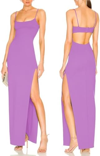 Women's Sexy Backless Spaghetti Straps Square Neck Maxi Dress Thigh High Slit Bodycon Cocktail Party Dress 211