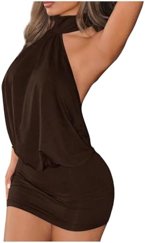 Women's Halter Mini Dress Y2k Backless Bodycon Club Night Cocktail Dresses