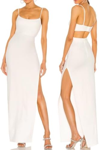 Women's Sexy Backless Spaghetti Straps Square Neck Maxi Dress Thigh High Slit Bodycon Cocktail Party Dress 211