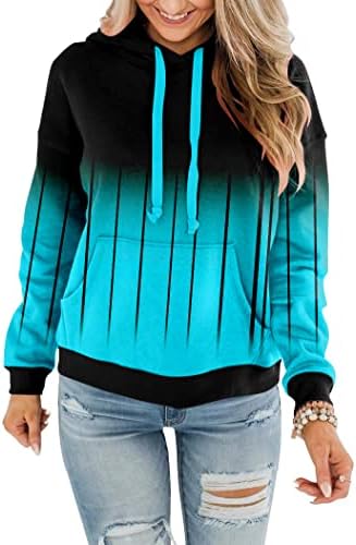 Womens Casual Hoodies Crew Neck Long Sleeve Sweatshirts with Pocket Lightweight Pullover Tops