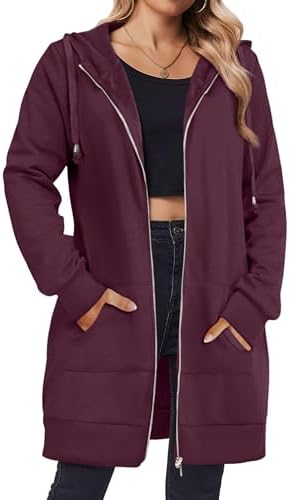 Zip Up Hoodies For Women Long Sleeve Oversized Sweatshirts Casual Lightweight Fleece Jackets With Pockets
