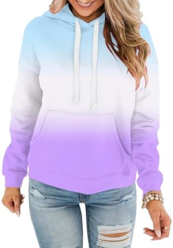 Womens Casual Hoodies Crew Neck Long Sleeve Sweatshirts with Pocket Lightweight Pullover Tops
