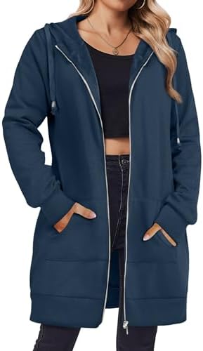 Zip Up Hoodies For Women Long Sleeve Oversized Sweatshirts Casual Lightweight Fleece Jackets With Pockets