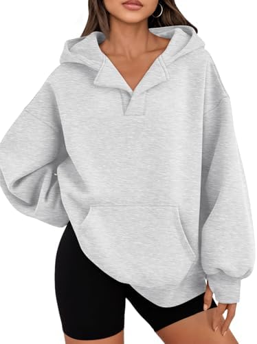 Womens Oversized V Neck Hoodies with Thumb Hole Pullover Sweatshirts Y2k Clothes Fall Fashion Outfits 2025