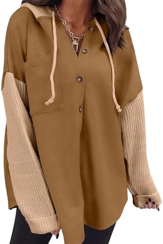 Oversized Sweatshirt for Women Loose Fit Casual Long Sleeve Button Hooded Sweatshirts Hoodies with Pocket