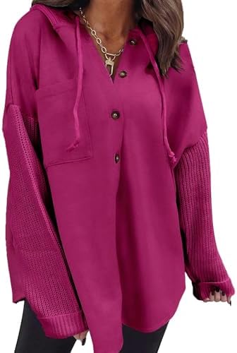 Oversized Sweatshirt for Women Loose Fit Casual Long Sleeve Button Hooded Sweatshirts Hoodies with Pocket
