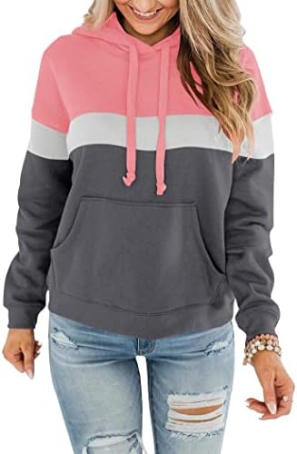 Womens Casual Hoodies Crew Neck Long Sleeve Sweatshirts with Pocket Lightweight Pullover Tops
