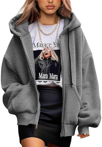 Women's 2025 Fall Oversized Hoodies Sweatshirt Long Sleeve Zip Up Pockets Loose Fit Y2K Winter Jackets Coat