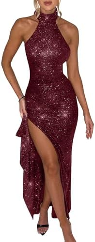 Women's Sexy High Split Bodycon Sleeveless Backless Party Maxi Dress
