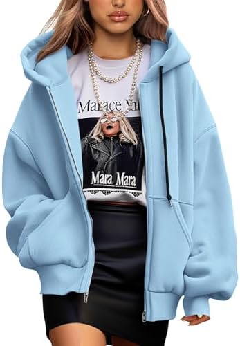 Women's 2025 Fall Oversized Hoodies Sweatshirt Long Sleeve Zip Up Pockets Loose Fit Y2K Winter Jackets Coat