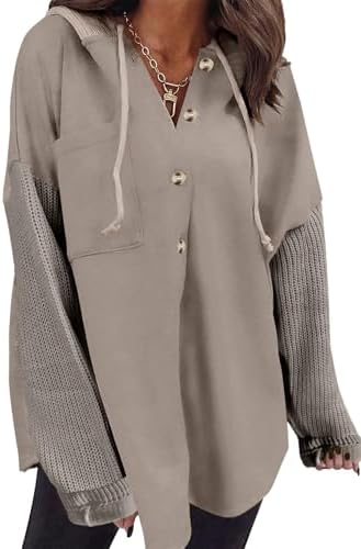 Oversized Sweatshirt for Women Loose Fit Casual Long Sleeve Button Hooded Sweatshirts Hoodies with Pocket