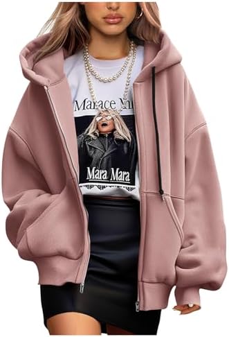 Women's 2025 Fall Oversized Hoodies Sweatshirt Long Sleeve Zip Up Pockets Loose Fit Y2K Winter Jackets Coat