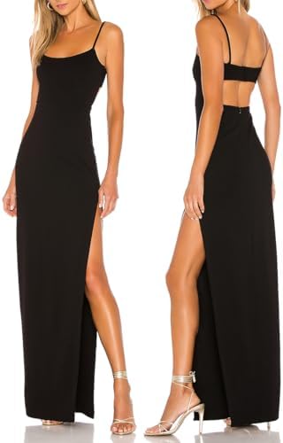 Women's Sexy Backless Spaghetti Straps Square Neck Maxi Dress Thigh High Slit Bodycon Cocktail Party Dress 211