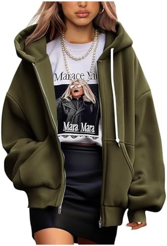 Women's 2025 Fall Oversized Hoodies Sweatshirt Long Sleeve Zip Up Pockets Loose Fit Y2K Winter Jackets Coat