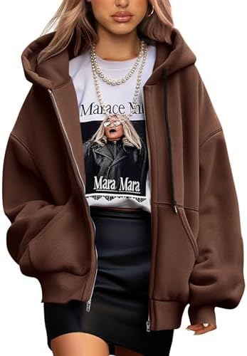 Women's 2025 Fall Oversized Hoodies Sweatshirt Long Sleeve Zip Up Pockets Loose Fit Y2K Winter Jackets Coat