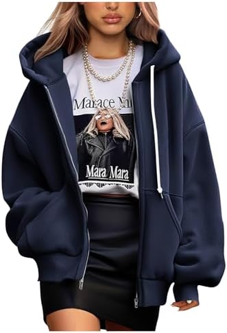 Women's 2025 Fall Oversized Hoodies Sweatshirt Long Sleeve Zip Up Pockets Loose Fit Y2K Winter Jackets Coat