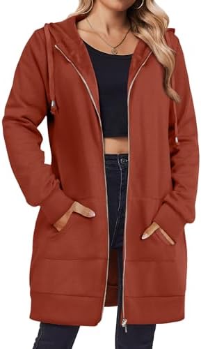 Zip Up Hoodies For Women Long Sleeve Oversized Sweatshirts Casual Lightweight Fleece Jackets With Pockets