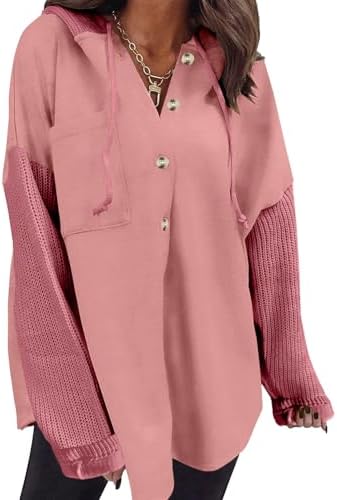 Oversized Sweatshirt for Women Loose Fit Casual Long Sleeve Button Hooded Sweatshirts Hoodies with Pocket