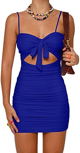 Women's Sexy Bodycon Cut Out Ruched Backless Spaghetti Strap Mini Club Party Dresses