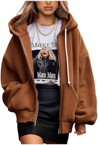 Women's 2025 Fall Oversized Hoodies Sweatshirt Long Sleeve Zip Up Pockets Loose Fit Y2K Winter Jackets Coat