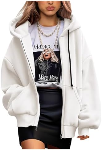 Women's 2025 Fall Oversized Hoodies Sweatshirt Long Sleeve Zip Up Pockets Loose Fit Y2K Winter Jackets Coat