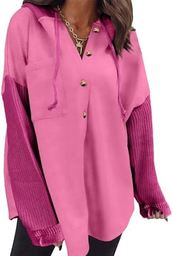Oversized Sweatshirt for Women Loose Fit Casual Long Sleeve Button Hooded Sweatshirts Hoodies with Pocket