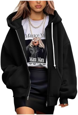 Women's 2025 Fall Oversized Hoodies Sweatshirt Long Sleeve Zip Up Pockets Loose Fit Y2K Winter Jackets Coat