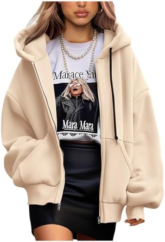 Women's 2025 Fall Oversized Hoodies Sweatshirt Long Sleeve Zip Up Pockets Loose Fit Y2K Winter Jackets Coat