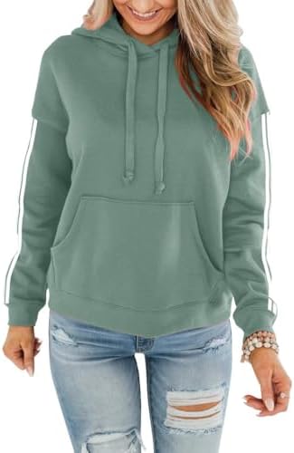 Womens Casual Hoodies Crew Neck Long Sleeve Sweatshirts with Pocket Lightweight Pullover Tops