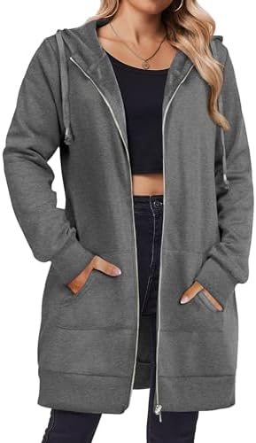 Zip Up Hoodies For Women Long Sleeve Oversized Sweatshirts Casual Lightweight Fleece Jackets With Pockets
