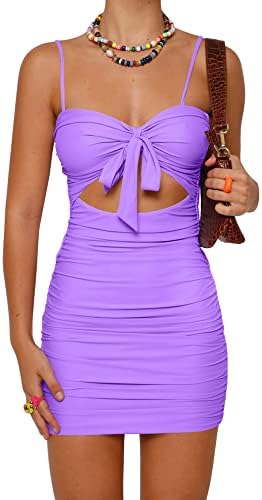Women's Sexy Bodycon Cut Out Ruched Backless Spaghetti Strap Mini Club Party Dresses