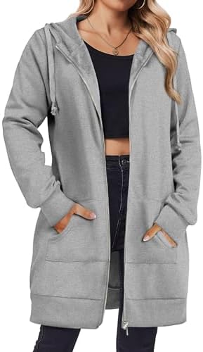 Zip Up Hoodies For Women Long Sleeve Oversized Sweatshirts Casual Lightweight Fleece Jackets With Pockets