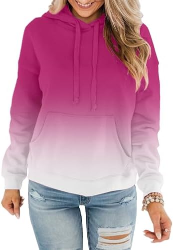 Womens Casual Hoodies Crew Neck Long Sleeve Sweatshirts with Pocket Lightweight Pullover Tops