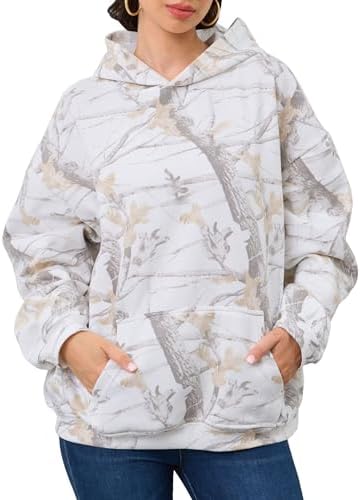 Womens Camo Hoodies Maple Leaf Print Oversized Hooded Sweatshirt Fleece Pullover Sweatshirts Long Sleeve with Pocket