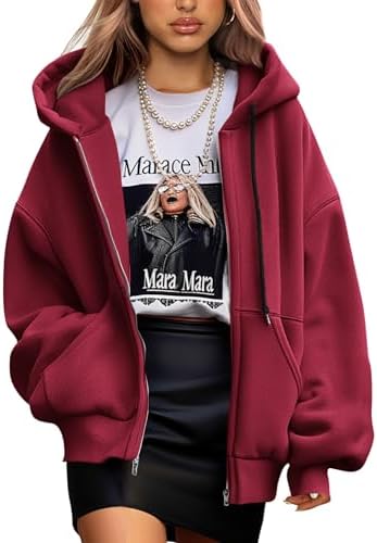 Women's 2025 Fall Oversized Hoodies Sweatshirt Long Sleeve Zip Up Pockets Loose Fit Y2K Winter Jackets Coat