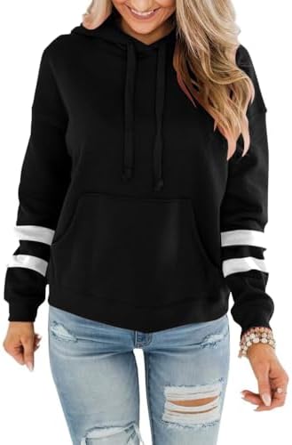 Womens Casual Hoodies Crew Neck Long Sleeve Sweatshirts with Pocket Lightweight Pullover Tops