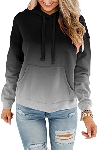 Womens Casual Hoodies Crew Neck Long Sleeve Sweatshirts with Pocket Lightweight Pullover Tops